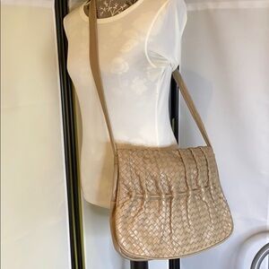 Charles Klein Tuape Gray Leather Woven Crossbody